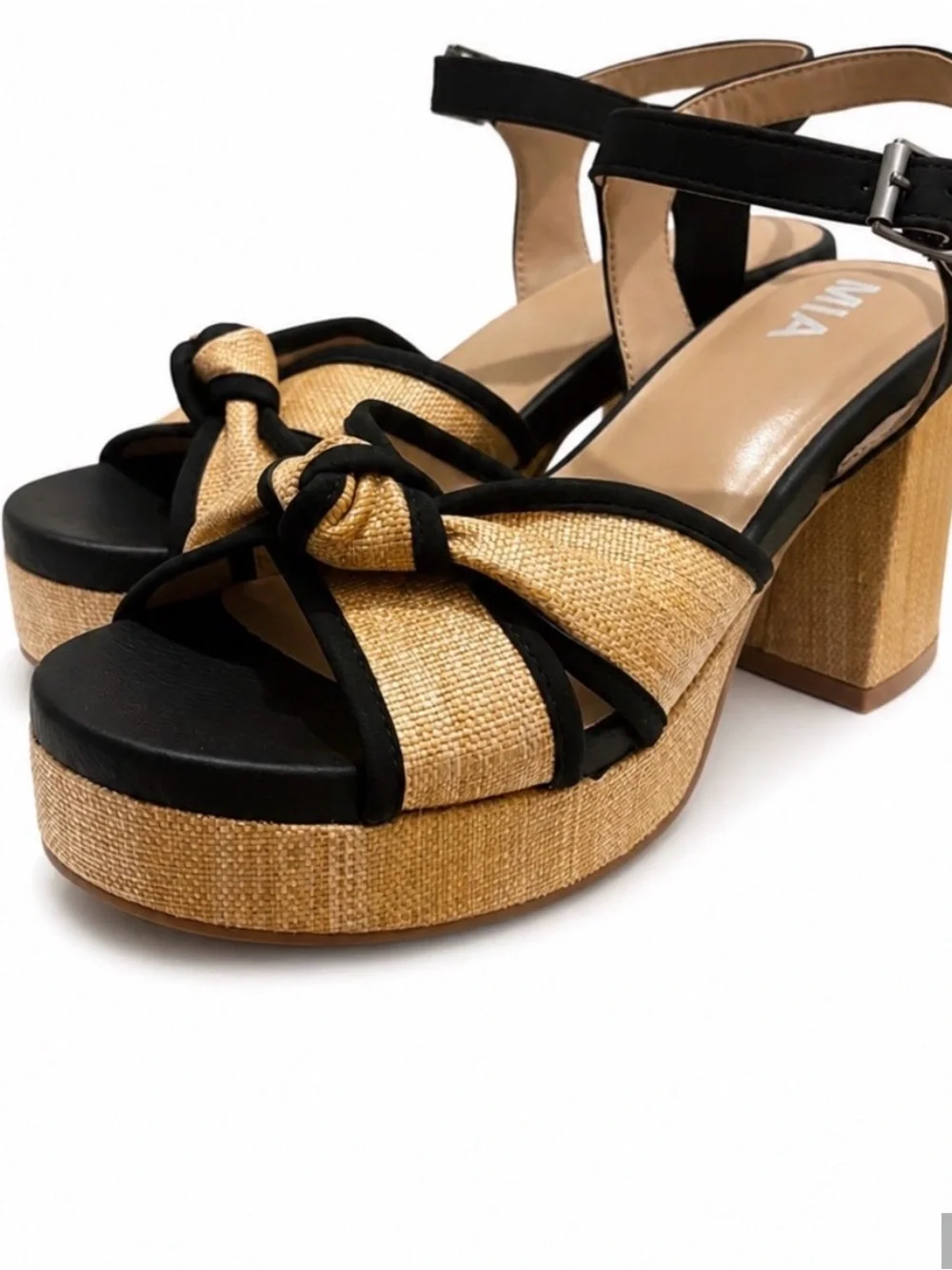 MIA Black & Natural Woven Knot Platform Sandals